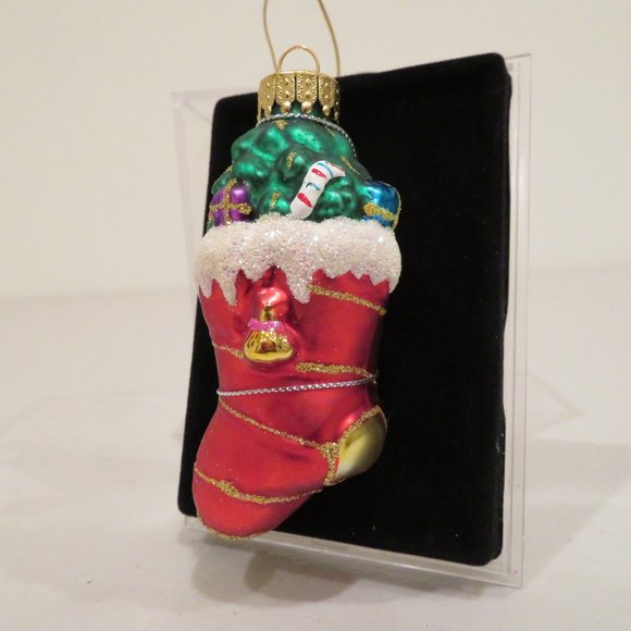 Christmas Glass Ornament Stocking Handcrafted by Unique Treasure Box Keepsake - Picture 4 of 6